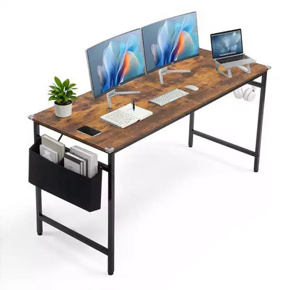 Karl Home 63 Scrivania per Computer per Ufficio Domestico, Scrivania da Studio con Contenitore, Ganci Laterali e Piedini Regolabili