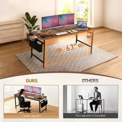 Karl Home 63 Scrivania per Computer per Ufficio Domestico, Scrivania da Studio con Contenitore, Ganci Laterali e Piedini Regolabili
