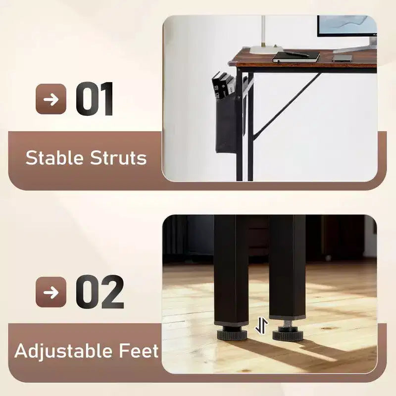 Karl Home 63 Scrivania per Computer per Ufficio Domestico, Scrivania da Studio con Contenitore, Ganci Laterali e Piedini Regolabili