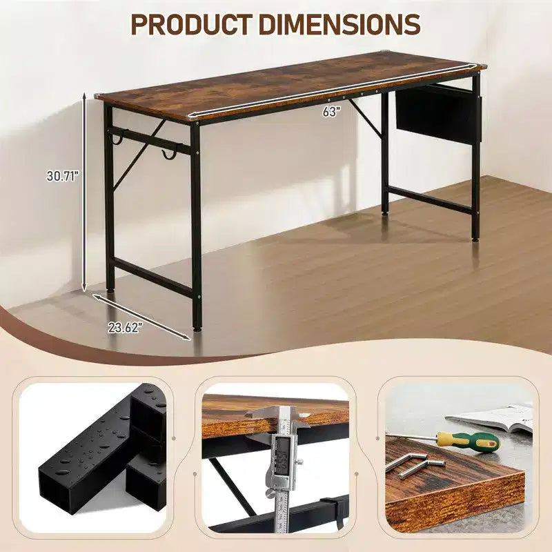 Karl Home 63 Scrivania per Computer per Ufficio Domestico, Scrivania da Studio con Contenitore, Ganci Laterali e Piedini Regolabili