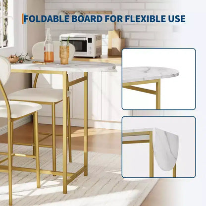 Acekool 3-Piece Dining Table Set for 2, Expandable Bar Table with Storage Shelves and Wine Rack, Small Kitchen Dining Set for Living Room