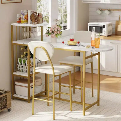 Acekool 3-Piece Dining Table Set for 2, Expandable Bar Table with Storage Shelves and Wine Rack, Small Kitchen Dining Set for Living Room