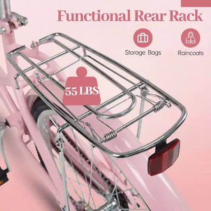 Gymax Bicicletta Cruiser da Spiaggia da 24 pollici con Sella Regolabile Cestino in Vimini e Portapacchi Posteriore per la Città