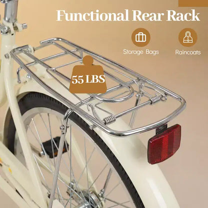 Gymax Bicicletta Cruiser da Spiaggia da 24 pollici con Sella Regolabile Cestino in Vimini e Portapacchi Posteriore per la Città