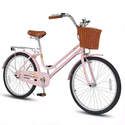 Gymax Bicicletta Cruiser da Spiaggia da 24 pollici con Sella Regolabile Cestino in Vimini e Portapacchi Posteriore per la Città