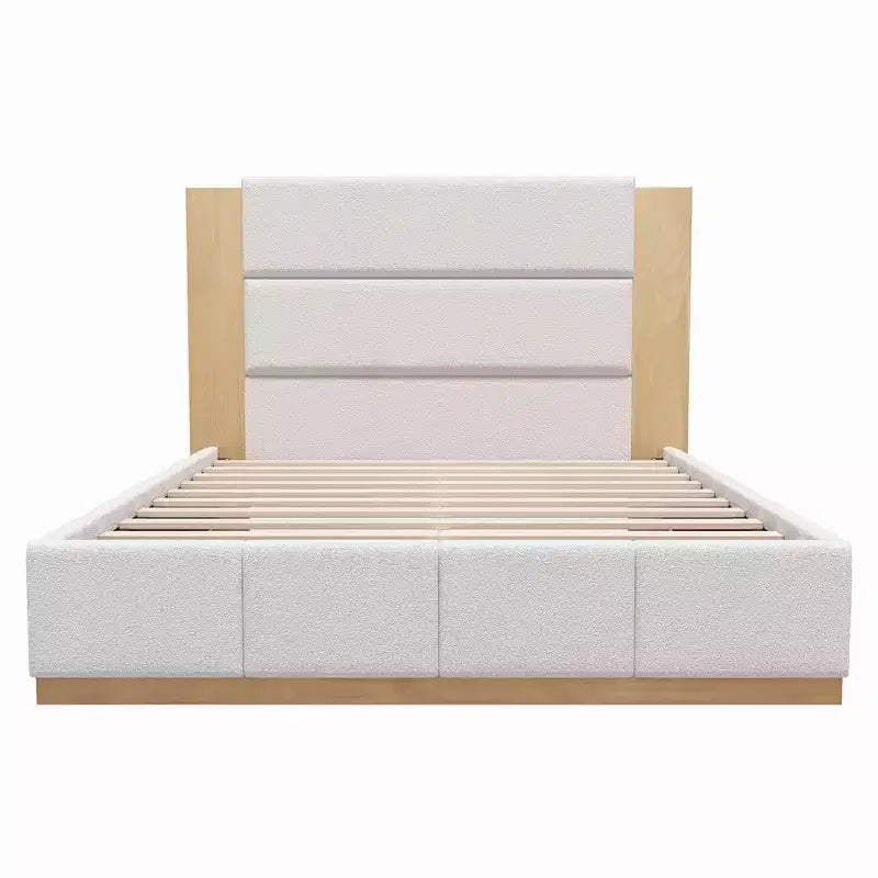 GDFStudio Donna Queen/King Size Upholstered Platform Bed Frame with Extended Wood Headboard