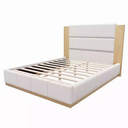 GDFStudio Donna Queen/King Size Upholstered Platform Bed Frame with Extended Wood Headboard
