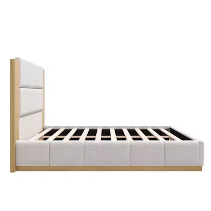 GDFStudio Donna Queen/King Size Upholstered Platform Bed Frame with Extended Wood Headboard