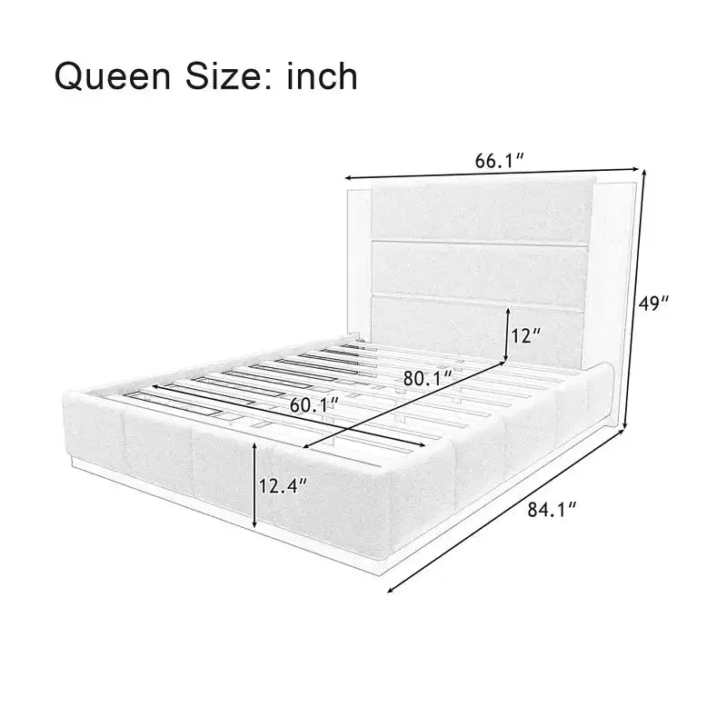 GDFStudio Donna Queen/King Size Upholstered Platform Bed Frame with Extended Wood Headboard