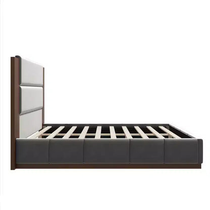 GDFStudio Donna Queen/King Size Upholstered Platform Bed Frame with Extended Wood Headboard