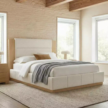 GDFStudio Donna Queen/King Size Upholstered Platform Bed Frame with Extended Wood Headboard
