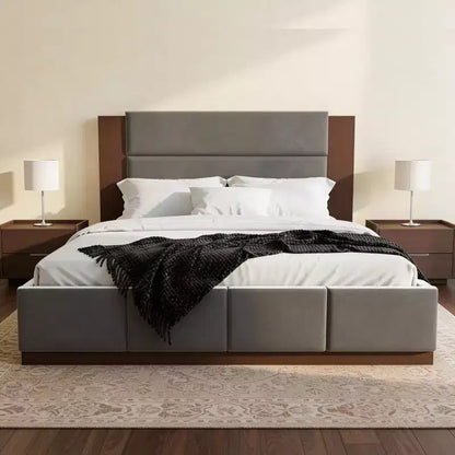 GDFStudio Donna Queen/King Size Upholstered Platform Bed Frame with Extended Wood Headboard