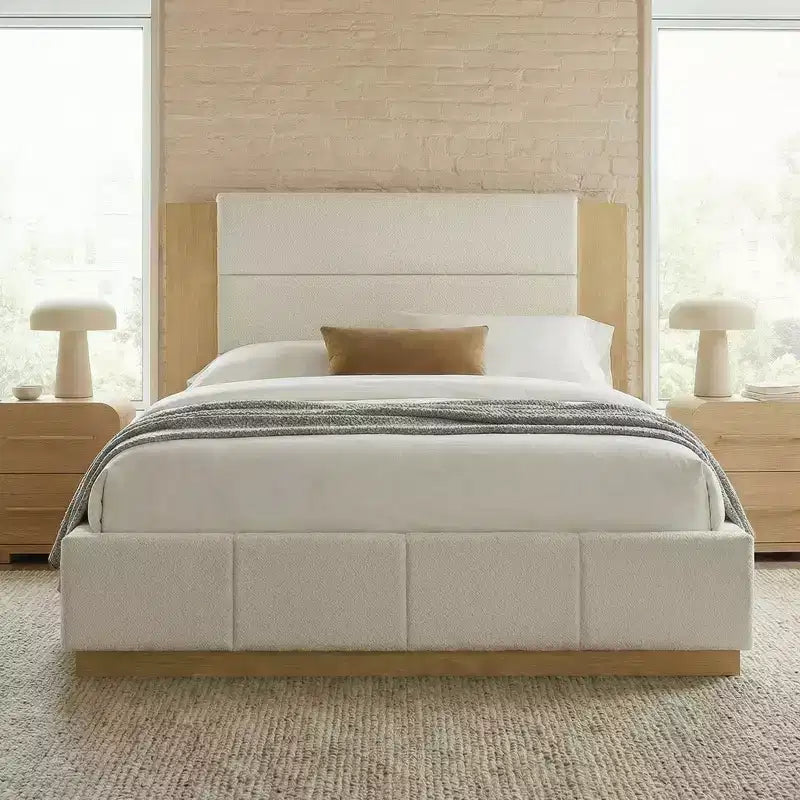 GDFStudio Donna Queen/King Size Upholstered Platform Bed Frame with Extended Wood Headboard