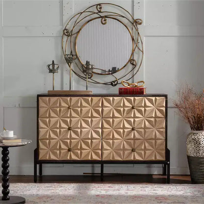 Sideboard with Geometric Pattern, 6-Drawer Dresser with Smooth Sliding Drawers, Modern Console Cabinet for Kitchen Dining Living