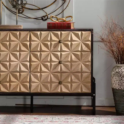 Sideboard with Geometric Pattern, 6-Drawer Dresser with Smooth Sliding Drawers, Modern Console Cabinet for Kitchen Dining Living