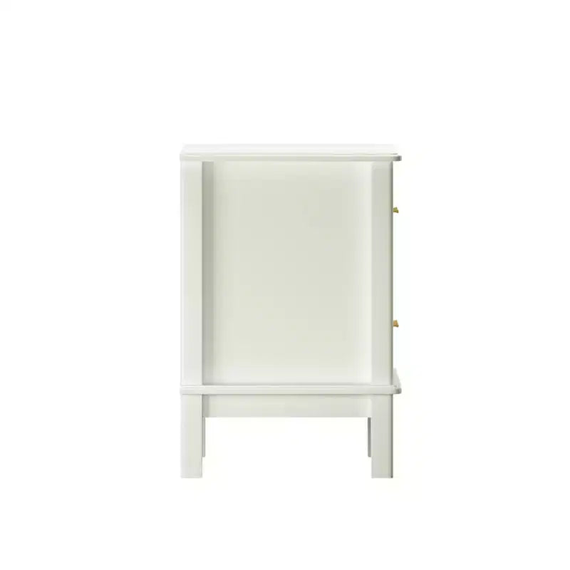 Comodino Moderno con 2 Cassetti, Tavolino da Notte Bianco Crema con Maniglie Dorate, Tavolino d'Appoggio Compatto in Legno per Piccoli Spazi