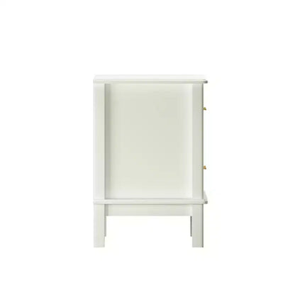 Comodino Moderno con 2 Cassetti, Tavolino da Notte Bianco Crema con Maniglie Dorate, Tavolino d'Appoggio Compatto in Legno per Piccoli Spazi