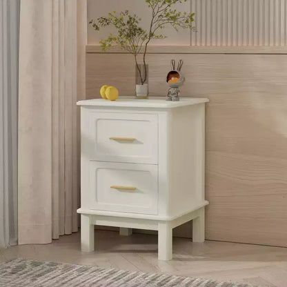 Comodino Moderno con 2 Cassetti, Tavolino da Notte Bianco Crema con Maniglie Dorate, Tavolino d'Appoggio Compatto in Legno per Piccoli Spazi