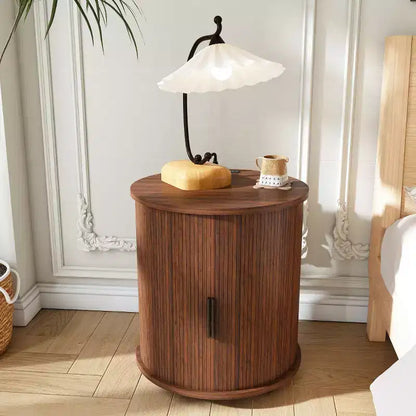 Mid-Century Modern Round Nightstands with Sliding Doors, Bedside Tables for Bedroom, 2-Tier Storage End Tables-Panipeachy
