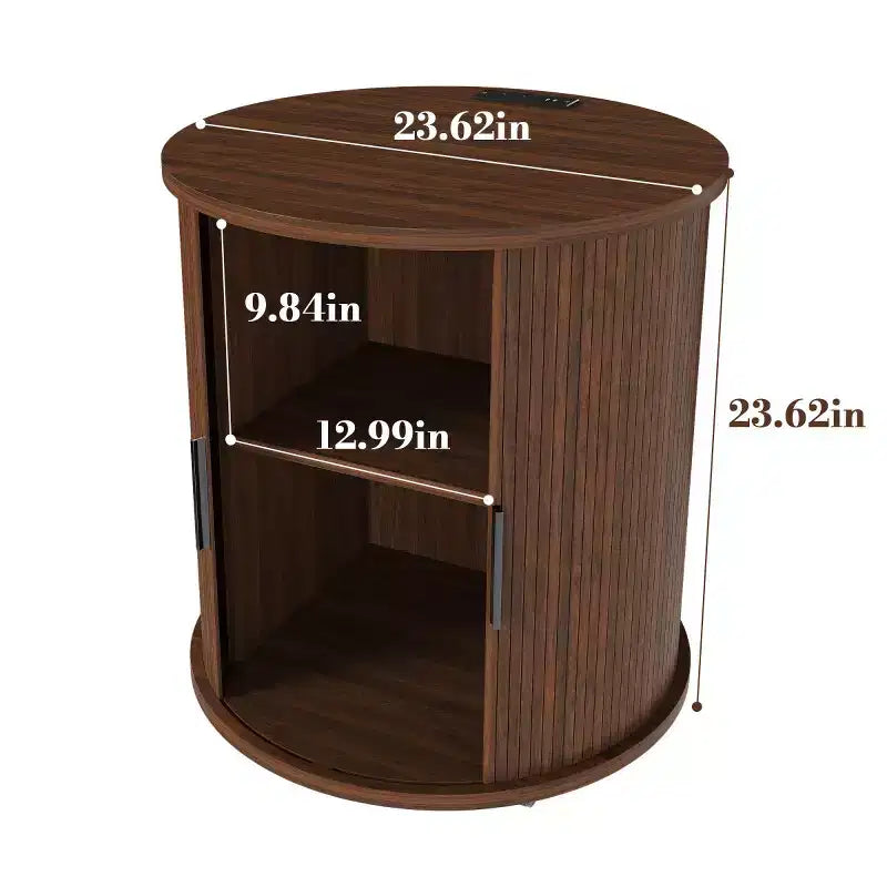 Comodini rotondi moderni di metà secolo con ante scorrevoli, tavolini da comodino per camera da letto, tavolini a 2 ripiani-Panipeachy