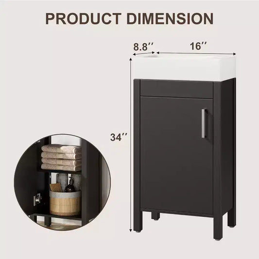 16 Bathroom Vanity with Sink & Soft-Closing Door - Compact Storage Cabinet for Powder Room Small Bath