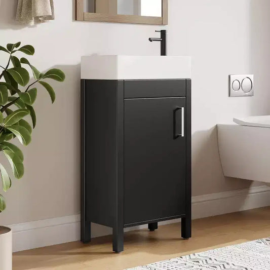 16 Bathroom Vanity with Sink & Soft-Closing Door - Compact Storage Cabinet for Powder Room Small Bath