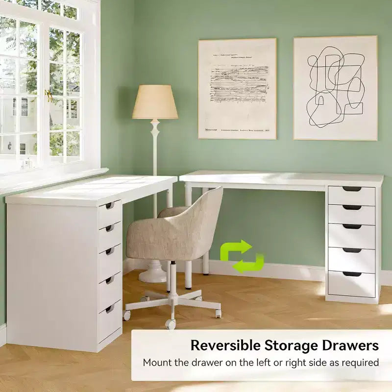 GDFStudio Elinor Classic 47 Computer Desk with 5 Drawers