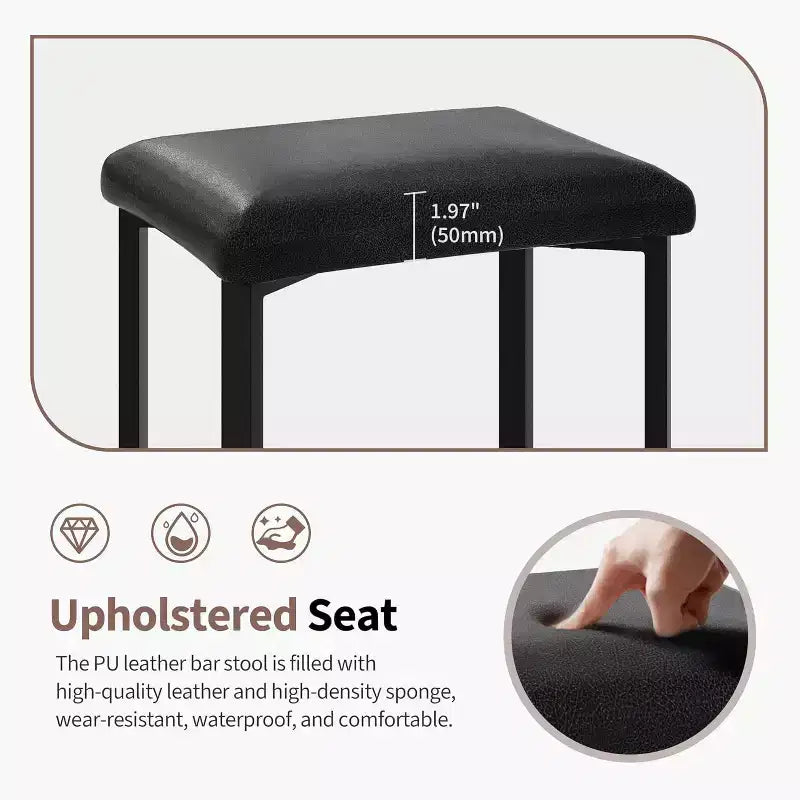 24 Counter Height Bar Stools Set of 2 or 4, PU Leather Bar Counter Stool with 2 Thick Upholstery, Modern Heavy Duty Metal Frame Base