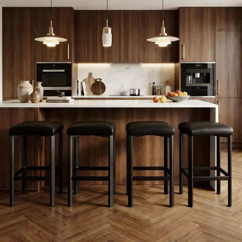 24 Counter Height Bar Stools Set of 2 or 4, PU Leather Bar Counter Stool with 2 Thick Upholstery, Modern Heavy Duty Metal Frame Base
