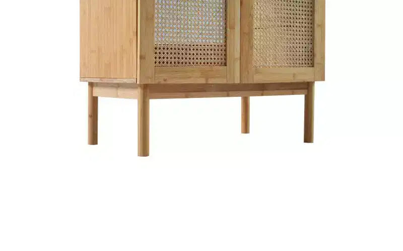 JVNOXK 30-inch bathroom vanity, natural materials, featuring handcrafted rattan doors with soft-close mechanism, overflow drain, wood