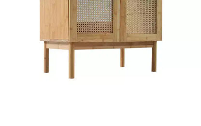 JVNOXK 30-inch bathroom vanity, natural materials, featuring handcrafted rattan doors with soft-close mechanism, overflow drain, wood