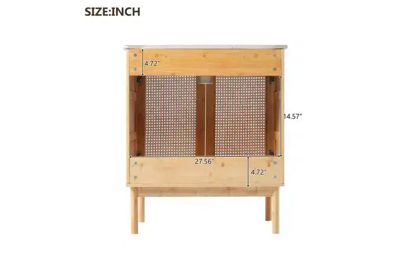JVNOXK 30-inch bathroom vanity, natural materials, featuring handcrafted rattan doors with soft-close mechanism, overflow drain, wood