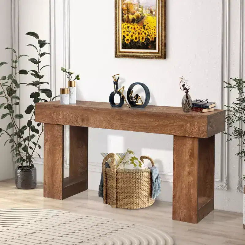 Coolmee Tavolo Consolle Lungo da 160 cm per Ingresso, Tavolo Rettangolare in Legno Dietro il Divano, Tavoli da Ingresso in Stile Rustico per Ingresso, Corridoio