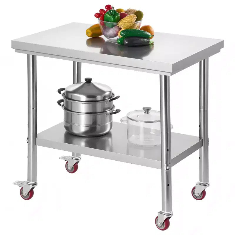 24 x 35 Stainless Steel Prep Table with Wheels and Adjustable Undershelf for Kitchen