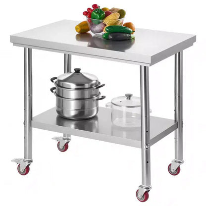 24 x 35 Stainless Steel Prep Table with Wheels and Adjustable Undershelf for Kitchen