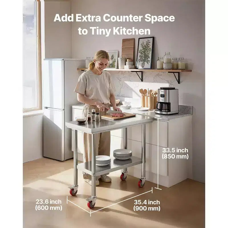 24 x 35 Stainless Steel Prep Table with Wheels and Adjustable Undershelf for Kitchen
