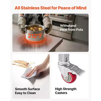 24 x 35 Stainless Steel Prep Table with Wheels and Adjustable Undershelf for Kitchen