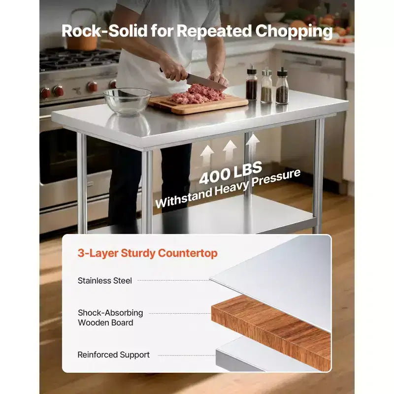 24 x 35 Stainless Steel Prep Table with Wheels and Adjustable Undershelf for Kitchen