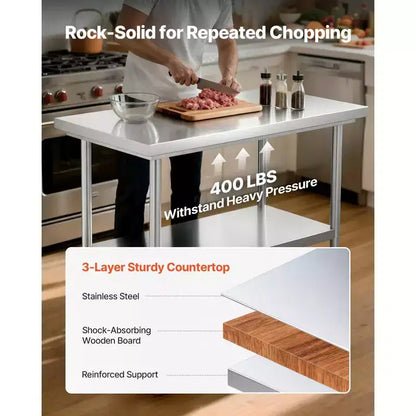 24 x 35 Stainless Steel Prep Table with Wheels and Adjustable Undershelf for Kitchen
