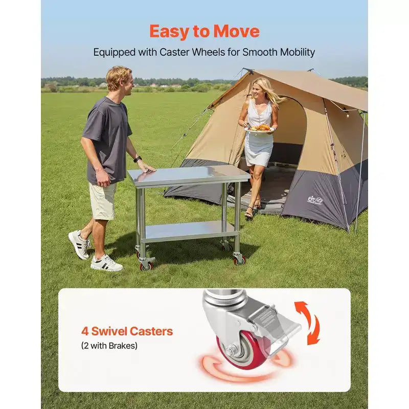 24 x 35 Stainless Steel Prep Table with Wheels and Adjustable Undershelf for Kitchen