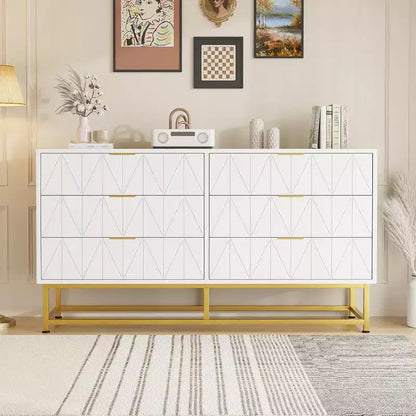 6 Drawer Dresser with Wide Storage, Wood Dresser Chest Organizer with Metal Legs, Dressers & Chests of Drawers for Bedroom, Living Room, Hallway