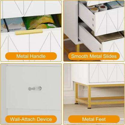 6 Drawer Dresser with Wide Storage, Wood Dresser Chest Organizer with Metal Legs, Dressers & Chests of Drawers for Bedroom, Living Room, Hallway