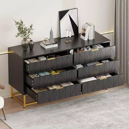 6 Drawer Dresser with Wide Storage, Wood Dresser Chest Organizer with Metal Legs, Dressers & Chests of Drawers for Bedroom, Living Room, Hallway