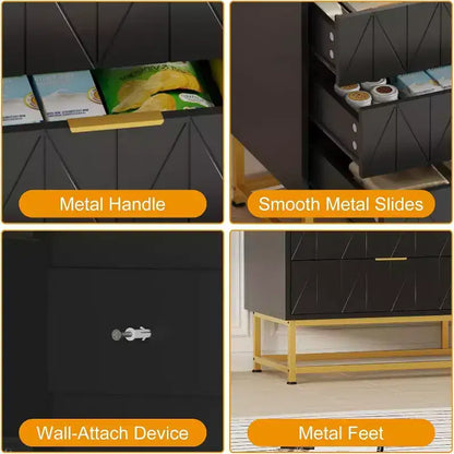 6 Drawer Dresser with Wide Storage, Wood Dresser Chest Organizer with Metal Legs, Dressers & Chests of Drawers for Bedroom, Living Room, Hallway
