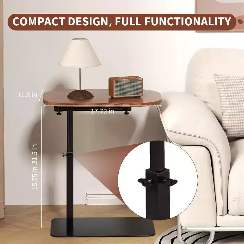C-Shape Side Table  Height Adjustable 40-80cm Rotating Tabletop for Sofa/Bedside (45x30cm)