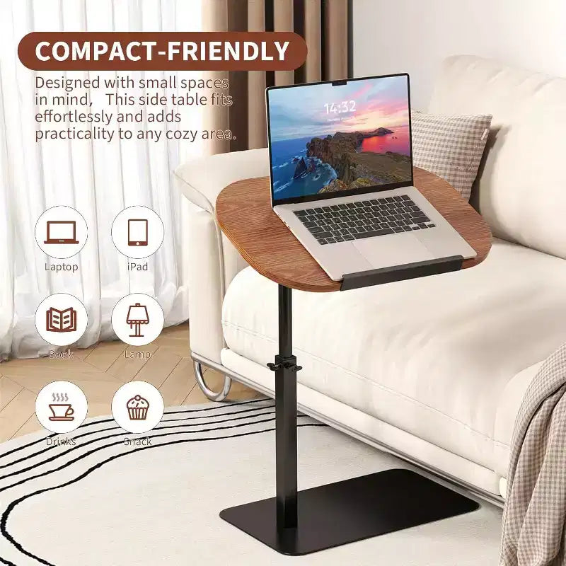 C-Shape Side Table  Height Adjustable 40-80cm Rotating Tabletop for Sofa/Bedside (45x30cm)