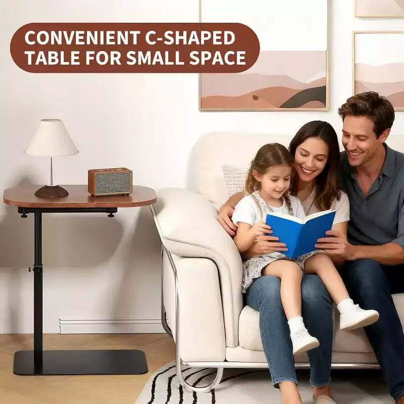 C-Shape Side Table  Height Adjustable 40-80cm Rotating Tabletop for Sofa/Bedside (45x30cm)