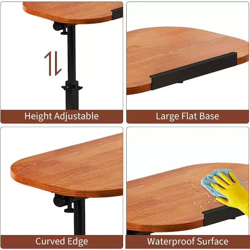C-Shape Side Table  Height Adjustable 40-80cm Rotating Tabletop for Sofa/Bedside (45x30cm)