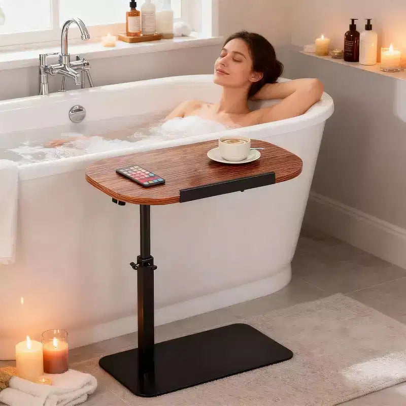 C-Shape Side Table  Height Adjustable 40-80cm Rotating Tabletop for Sofa/Bedside (45x30cm)