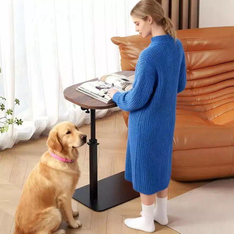 C-Shape Side Table  Height Adjustable 40-80cm Rotating Tabletop for Sofa/Bedside (45x30cm)
